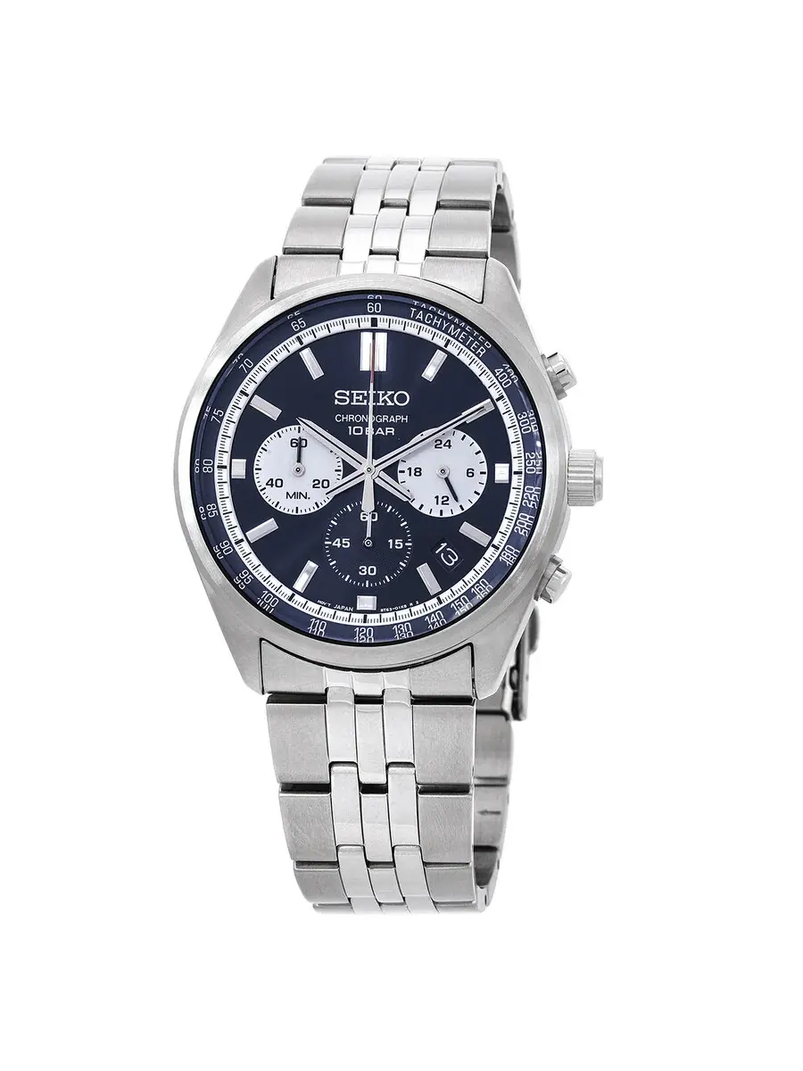 Мужские часы Seiko Chronograph Quartz с синим циферблатом SSB427P1 — серебристый
