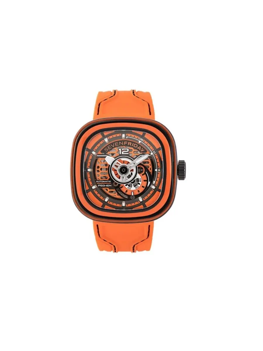 Мужские часы Sevenfriday PS-Colored Carbon Automatic с оранжевым циферблатом день-ночь PS3/03