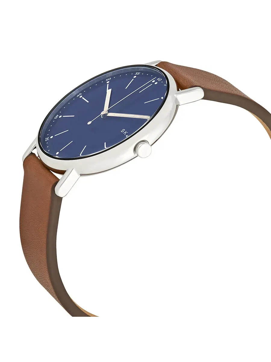 Мужские часы Skagen Signature с синим циферблатом и коричневым кожаным ремешком SKW6355 — изображение 2 из 3