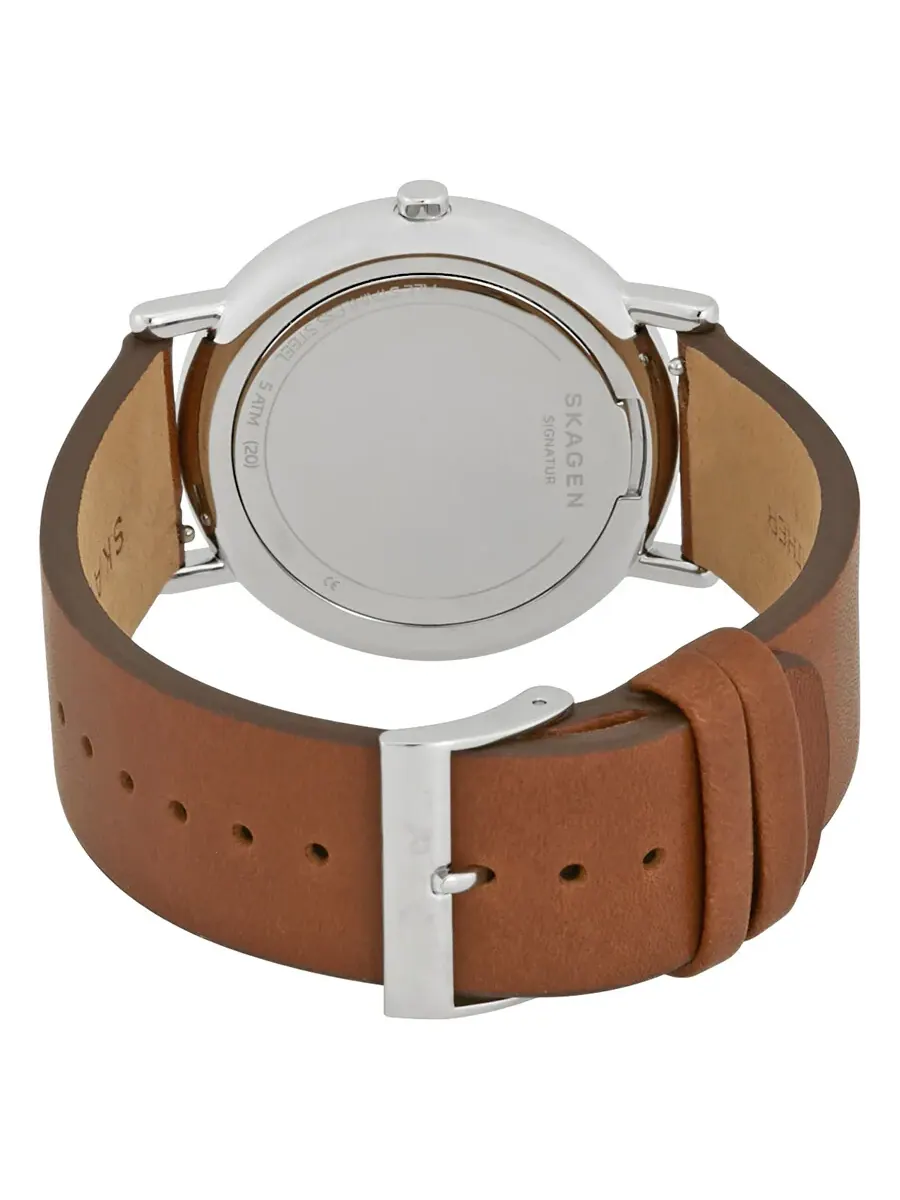 Мужские часы Skagen Signature с синим циферблатом и коричневым кожаным ремешком SKW6355 — изображение 3 из 3