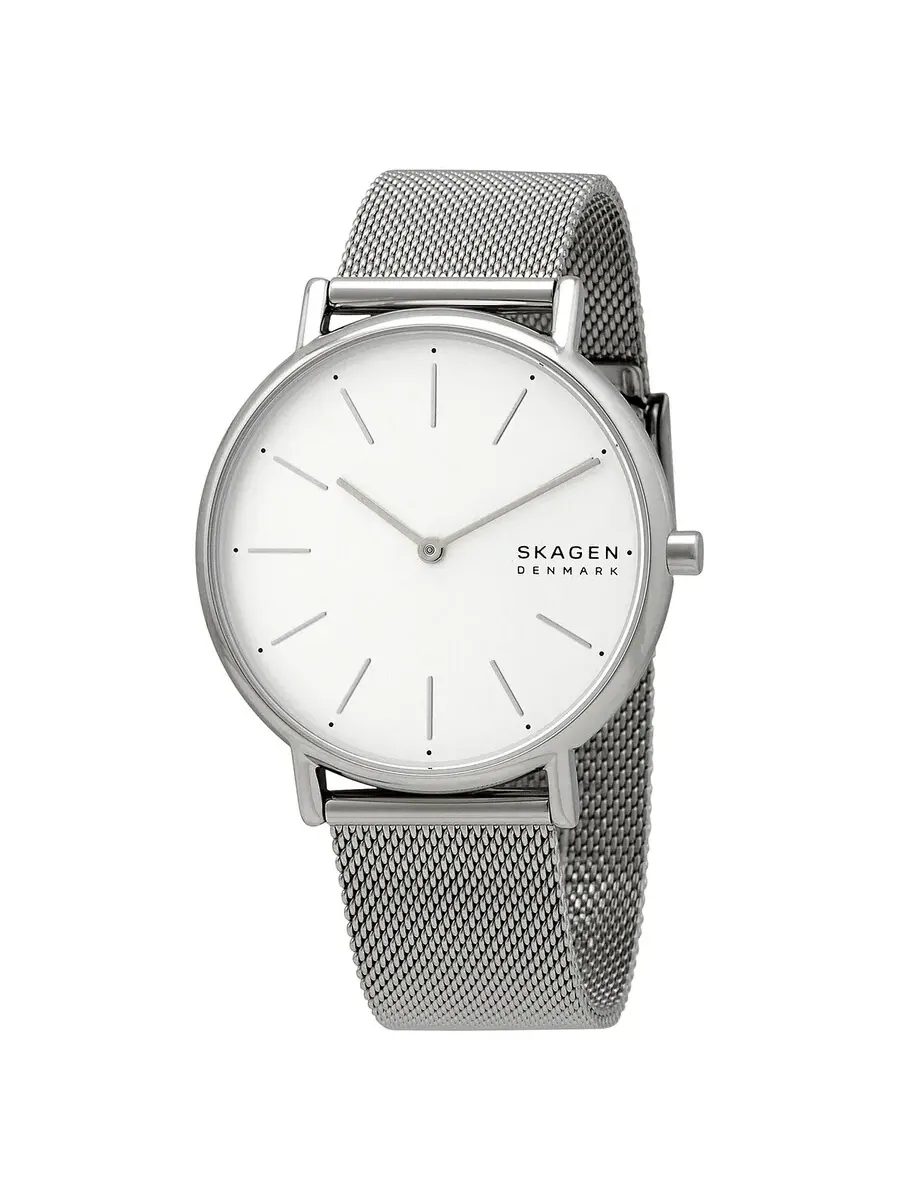 Женские часы Skagen Signatur с кварцевым механизмом, белым циферблатом и стальным ремешком из сетки SKW2785 — серебристый