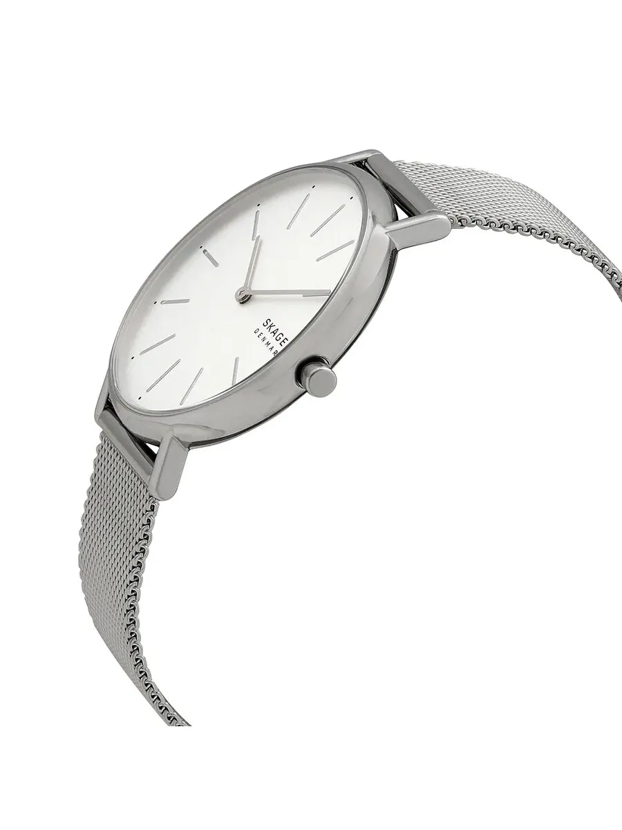 Женские часы Skagen Signatur с кварцевым механизмом, белым циферблатом и стальным ремешком из сетки SKW2785