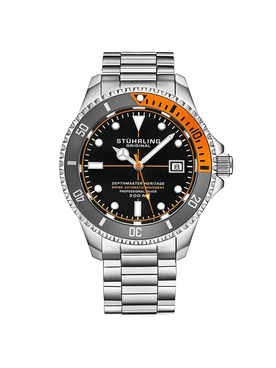 Мужские часы Stuhrling Original Aquadiver Automatic с черным циферблатом M13518 — серебристый