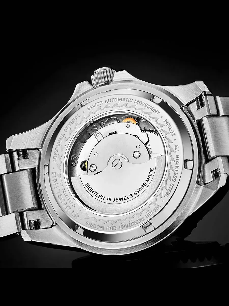 Мужские часы Stuhrling Original Aquadiver Automatic с черным циферблатом M13518 — изображение 3 из 4, оттенок серебряный