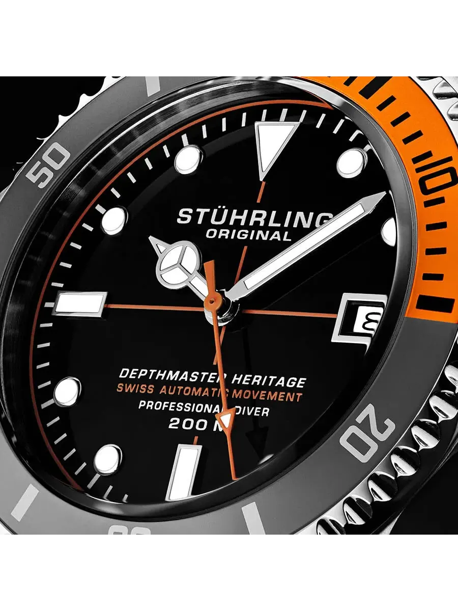 Мужские часы Stuhrling Original Aquadiver Automatic с черным циферблатом M13518 — изображение 4 из 4, оттенок серебряный