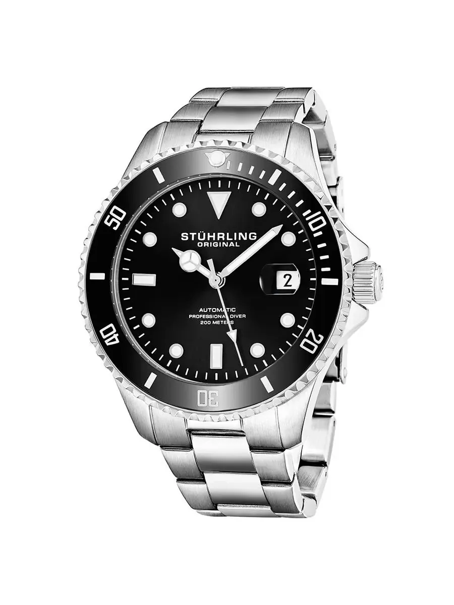 Мужские часы Stuhrling Original Aquadiver Automatic с черным циферблатом M13543 — черный