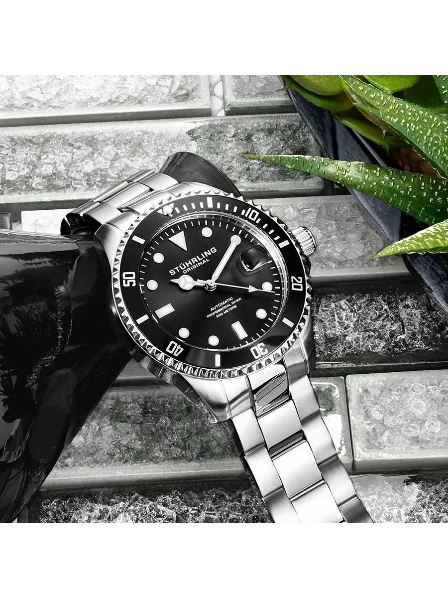 Мужские часы Stuhrling Original Aquadiver Automatic с черным циферблатом M13543 — изображение 3 из 7, оттенок черный