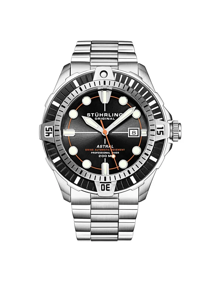 Мужские автоматические часы Stuhrling Original Aquadiver с черным циферблатом, модель M16748 — черный