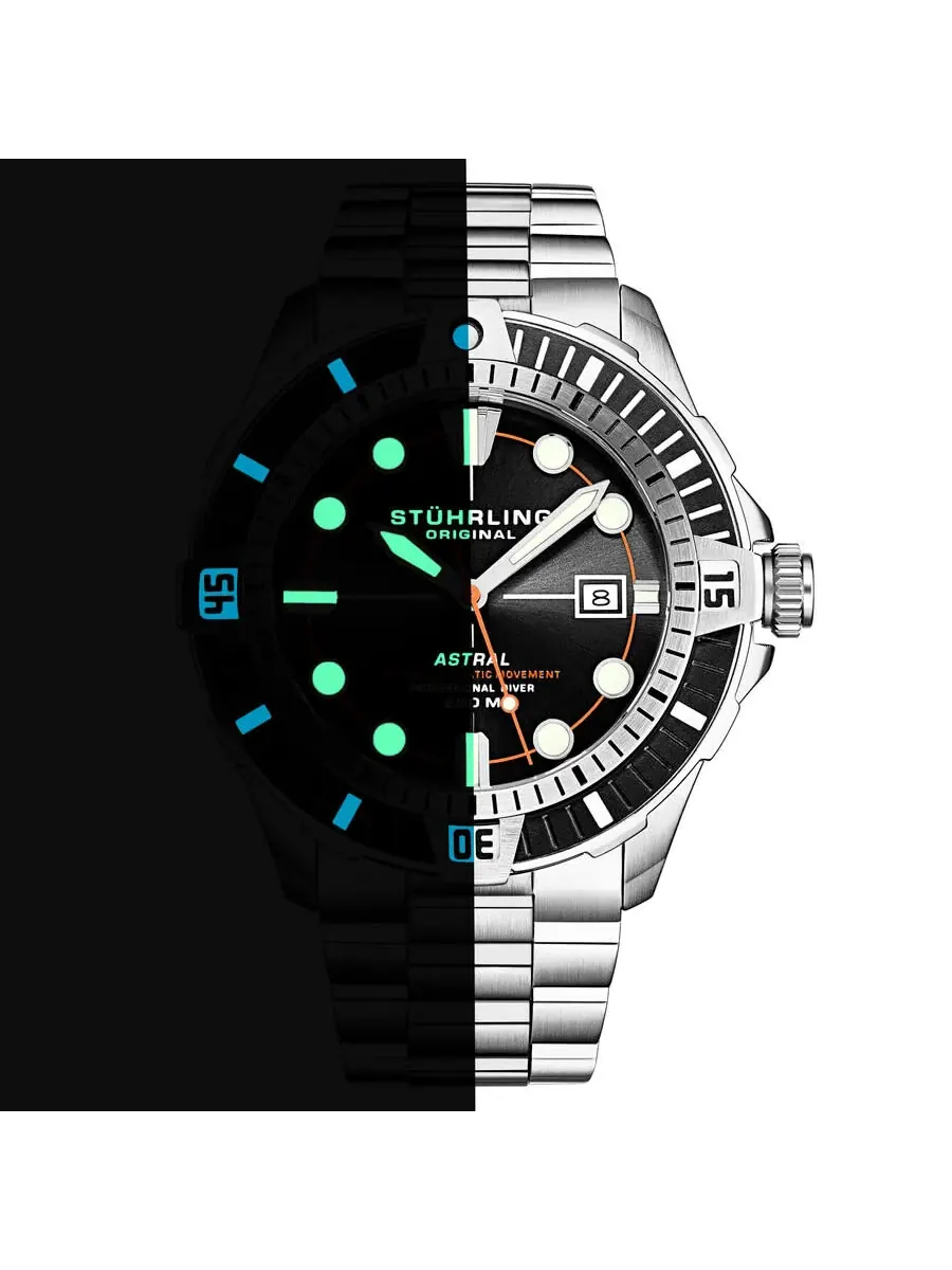 Мужские автоматические часы Stuhrling Original Aquadiver с черным циферблатом, модель M16748 — изображение 4 из 7