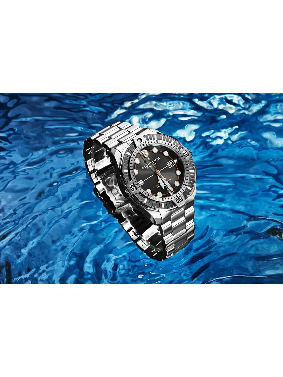 Мужские автоматические часы Stuhrling Original Aquadiver с черным циферблатом, модель M16748 — изображение 6 из 7
