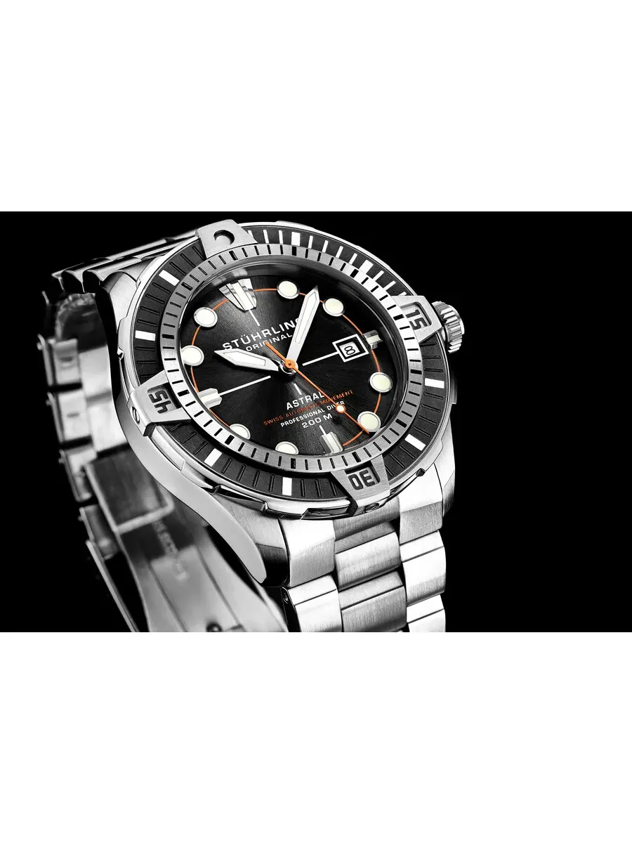 Мужские автоматические часы Stuhrling Original Aquadiver с черным циферблатом, модель M16748 — изображение 7 из 7