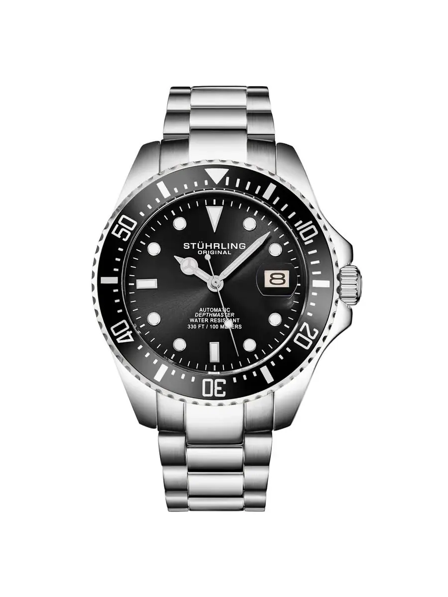 Мужские часы Stuhrling Original Aquadiver Automatic с черным циферблатом M18252 — черный
