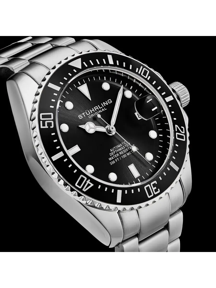 Мужские часы Stuhrling Original Aquadiver Automatic с черным циферблатом M18252 — изображение 3 из 6, оттенок черный