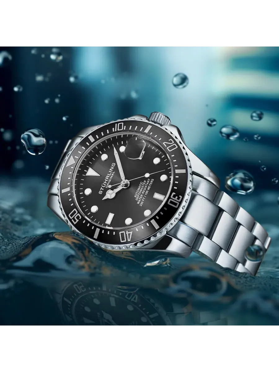 Мужские часы Stuhrling Original Aquadiver Automatic с черным циферблатом M18252 — изображение 5 из 6, оттенок черный