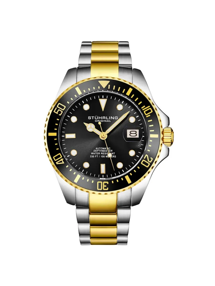 Мужские часы Stuhrling Original Aquadiver Automatic с черным циферблатом M18255 — черный