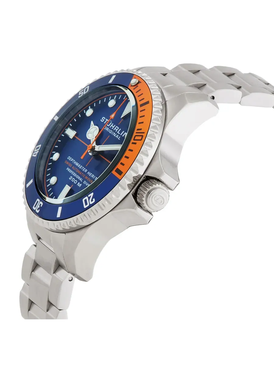 Мужские часы Stuhrling Original Aquadiver Automatic с синим циферблатом M13517 — изображение 2 из 3, оттенок серебряный