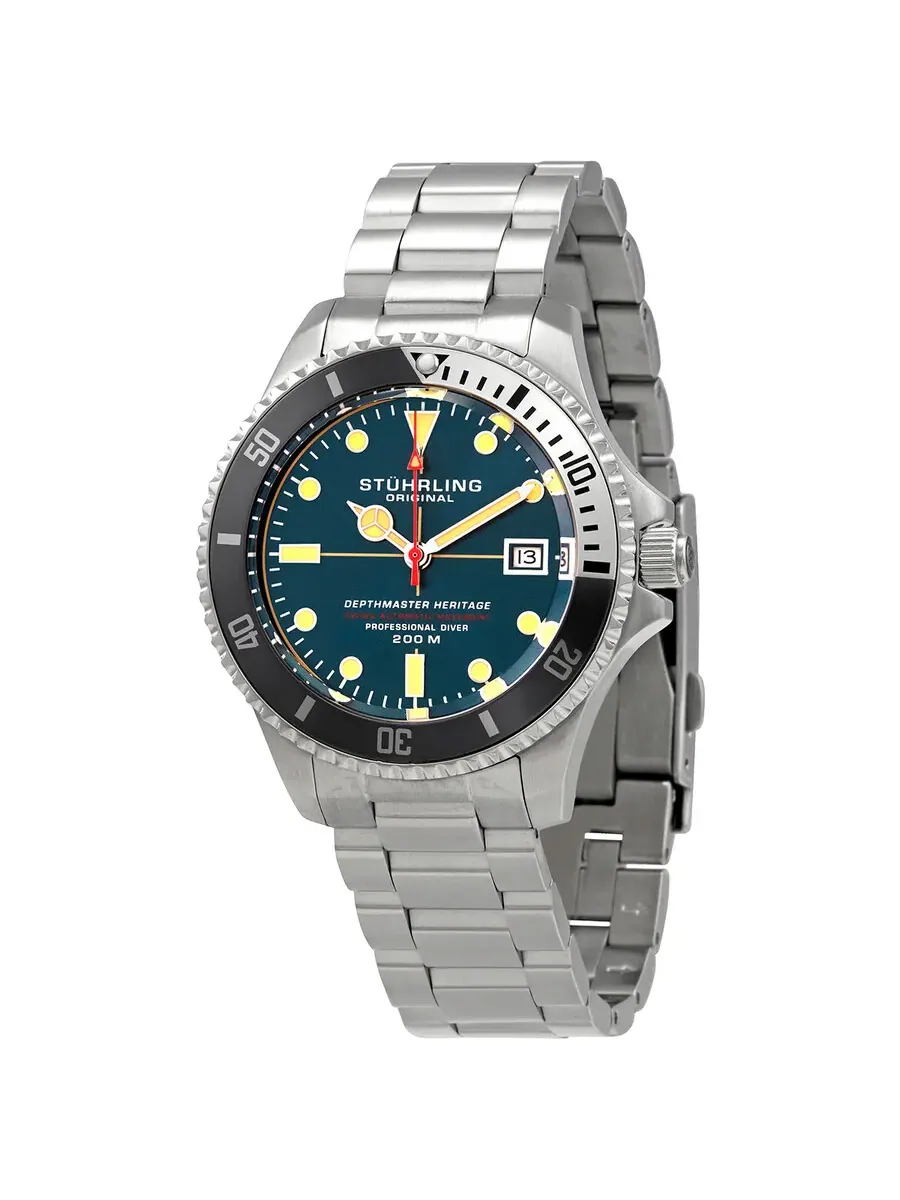 Мужские часы Stuhrling Original Aquadiver Automatic с синим циферблатом M13520 — серебристый