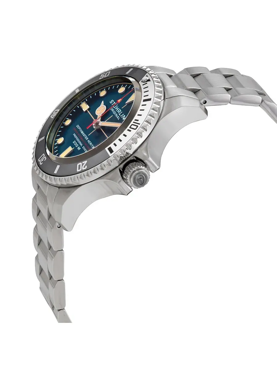 Мужские часы Stuhrling Original Aquadiver Automatic с синим циферблатом M13520 — изображение 2 из 4, оттенок серебряный