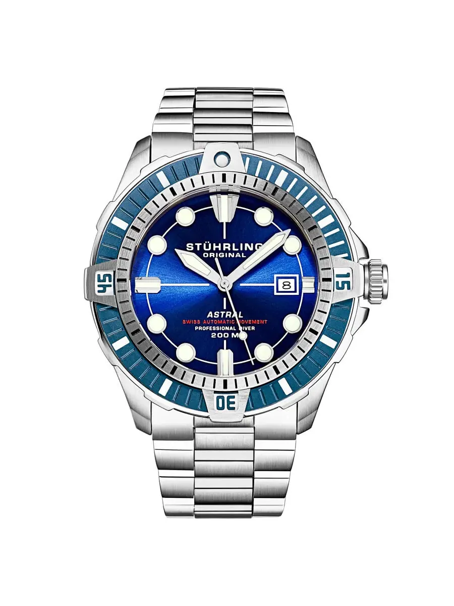Мужские часы Stuhrling Original Aquadiver Automatic с синим циферблатом M16746 — синий