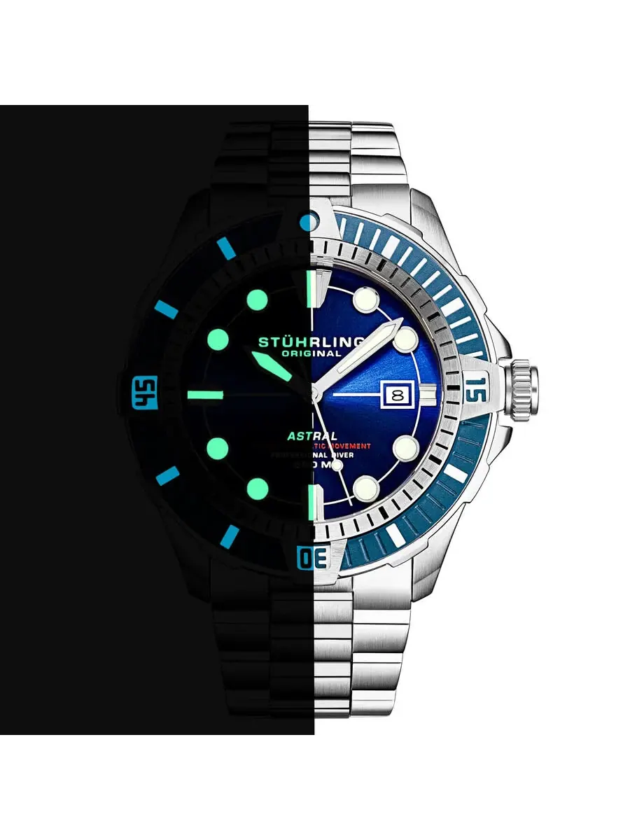 Мужские часы Stuhrling Original Aquadiver Automatic с синим циферблатом M16746 — изображение 5 из 7, оттенок синий