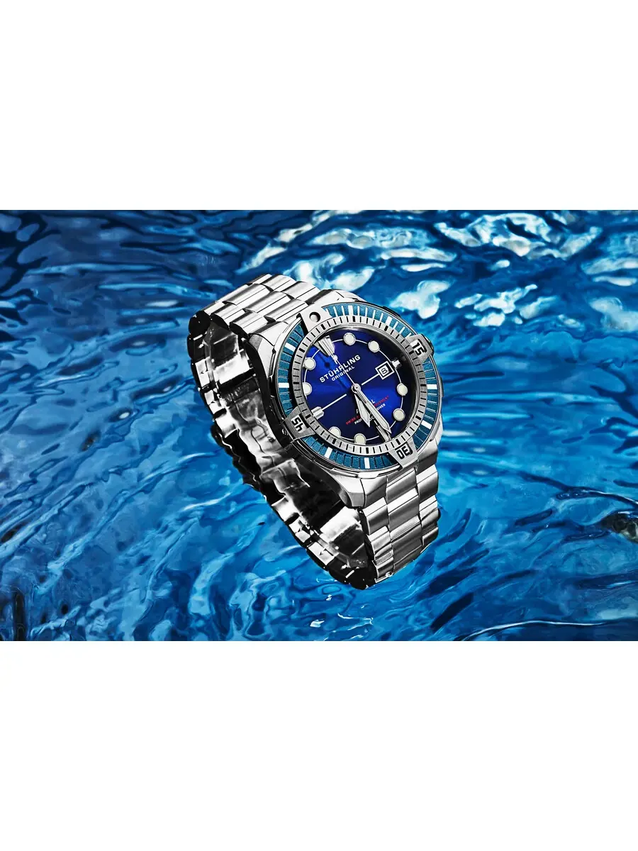 Мужские часы Stuhrling Original Aquadiver Automatic с синим циферблатом M16746 — изображение 7 из 7, оттенок синий