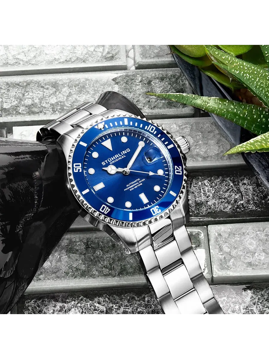 Мужские часы Stuhrling Original Aquadiver Automatic с синим циферблатом M13544 — изображение 3 из 7, оттенок серебряный