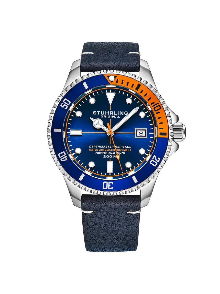 Мужские автоматические часы Stuhrling Original Aquadiver с синим циферблатом, модель M17183 — синий