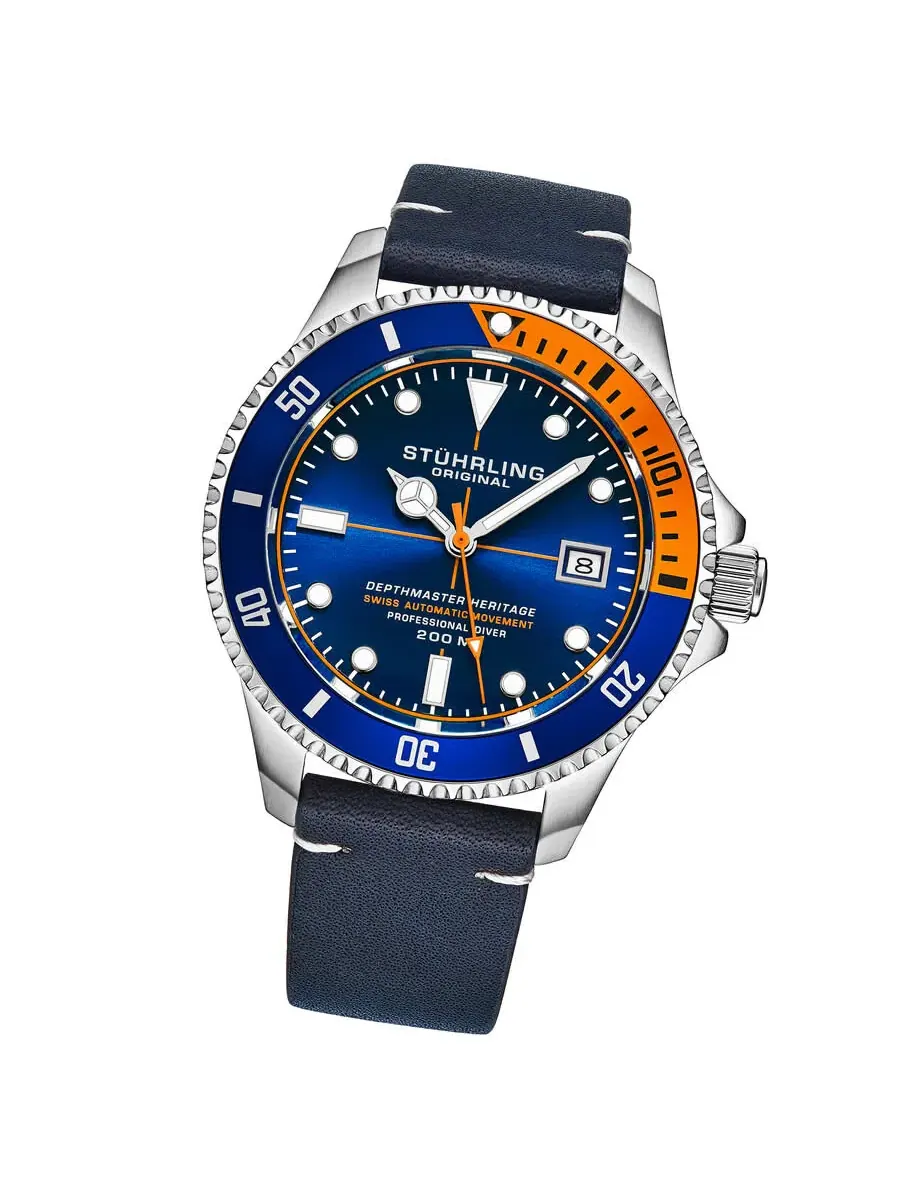 Мужские автоматические часы Stuhrling Original Aquadiver с синим циферблатом, модель M17183 — изображение 2 из 3