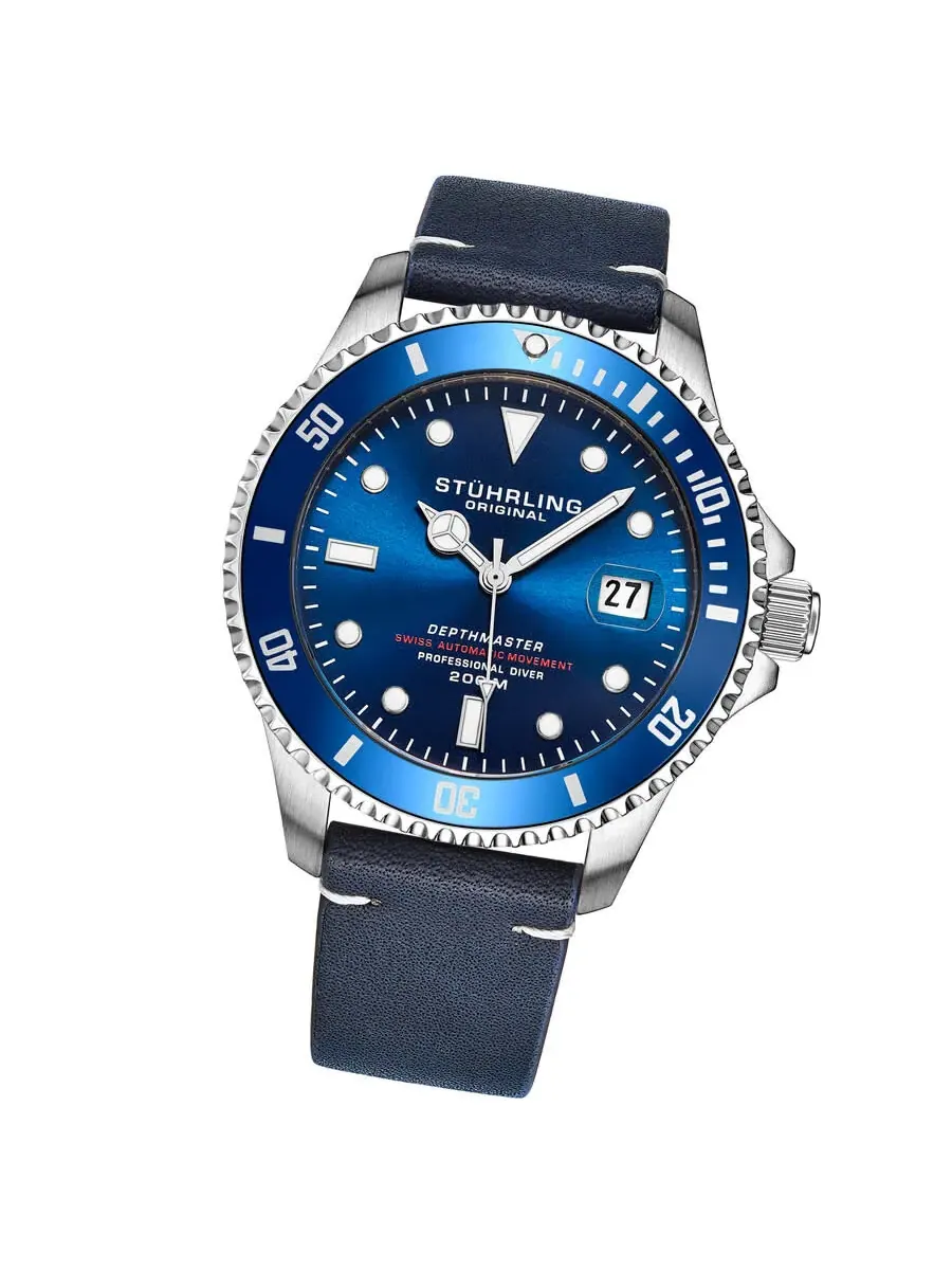 Мужские часы Stuhrling Original Aquadiver Automatic с синим циферблатом M17185 — изображение 2 из 3, оттенок синий