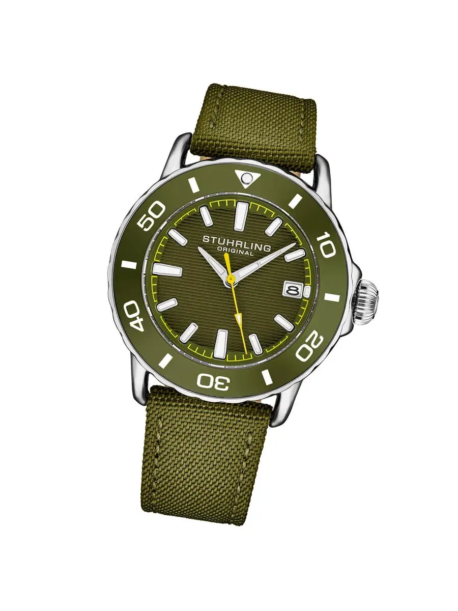 Мужские часы Stuhrling Original Aquadiver Quartz с зеленым циферблатом M17997 — изображение 2 из 3, оттенок зеленый