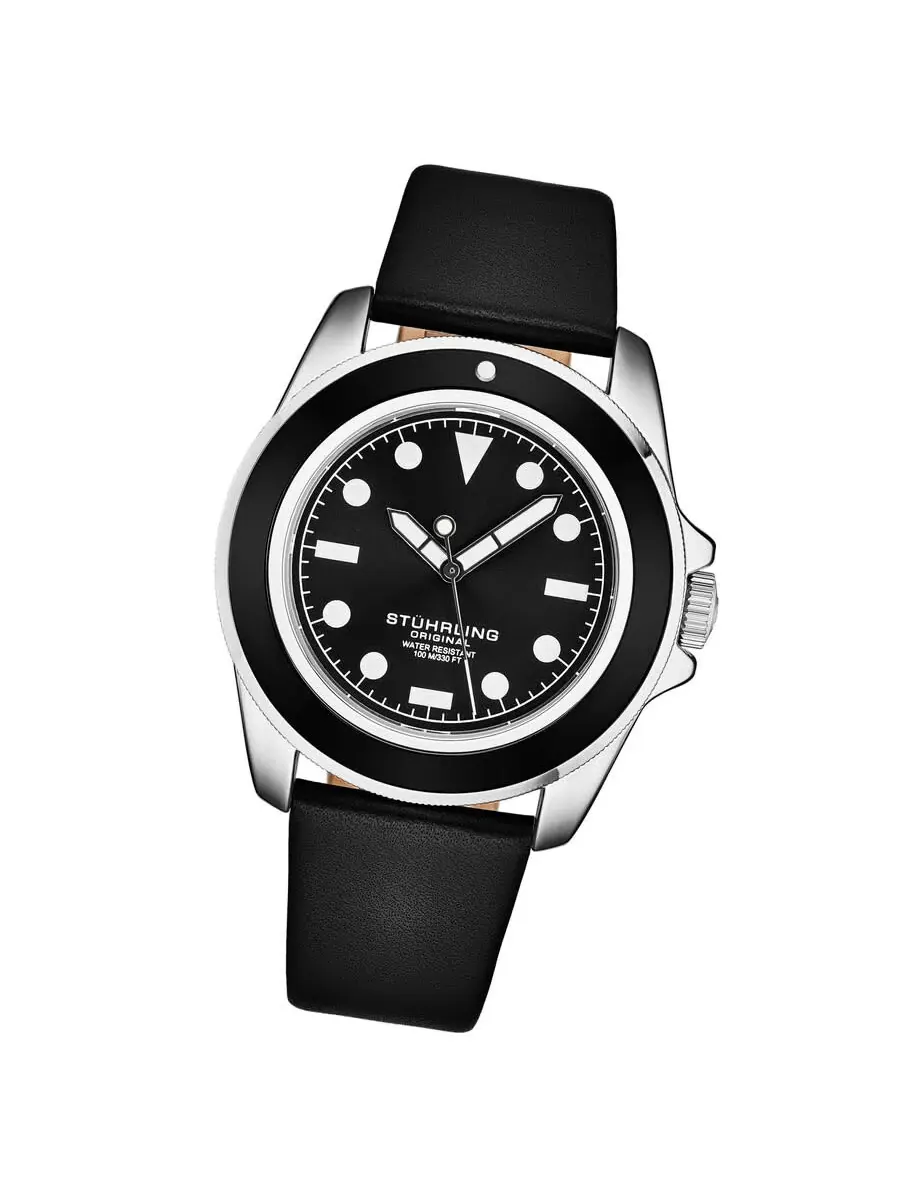 Мужские кварцевые часы Stuhrling Original Aquadiver с черным циферблатом, модель M17203 — изображение 2 из 3, оттенок черный