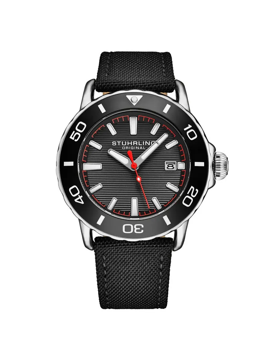 Мужские часы Stuhrling Original Aquadiver Quartz с черным циферблатом M18248