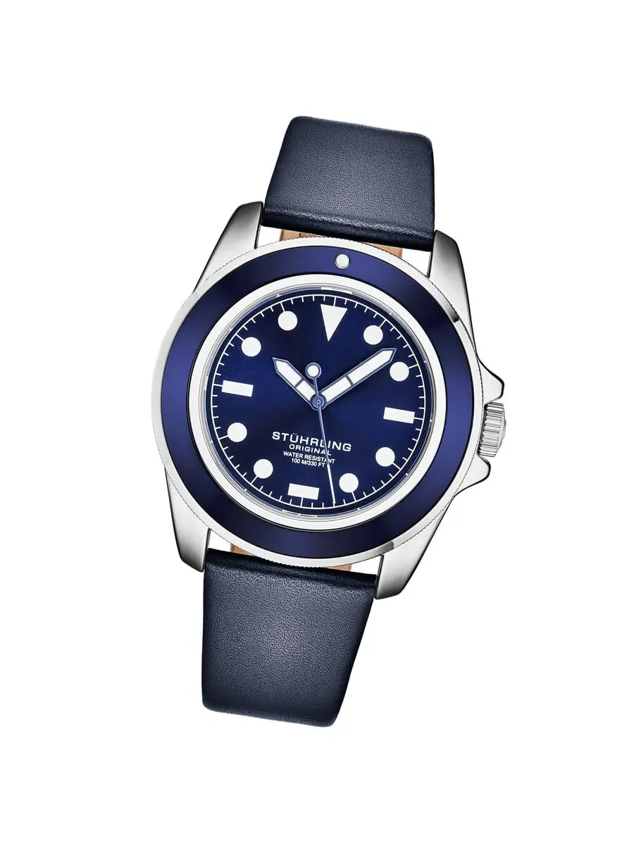 Мужские кварцевые часы Stuhrling Original Aquadiver с синим циферблатом, модель M17202 — изображение 2 из 3, оттенок синий