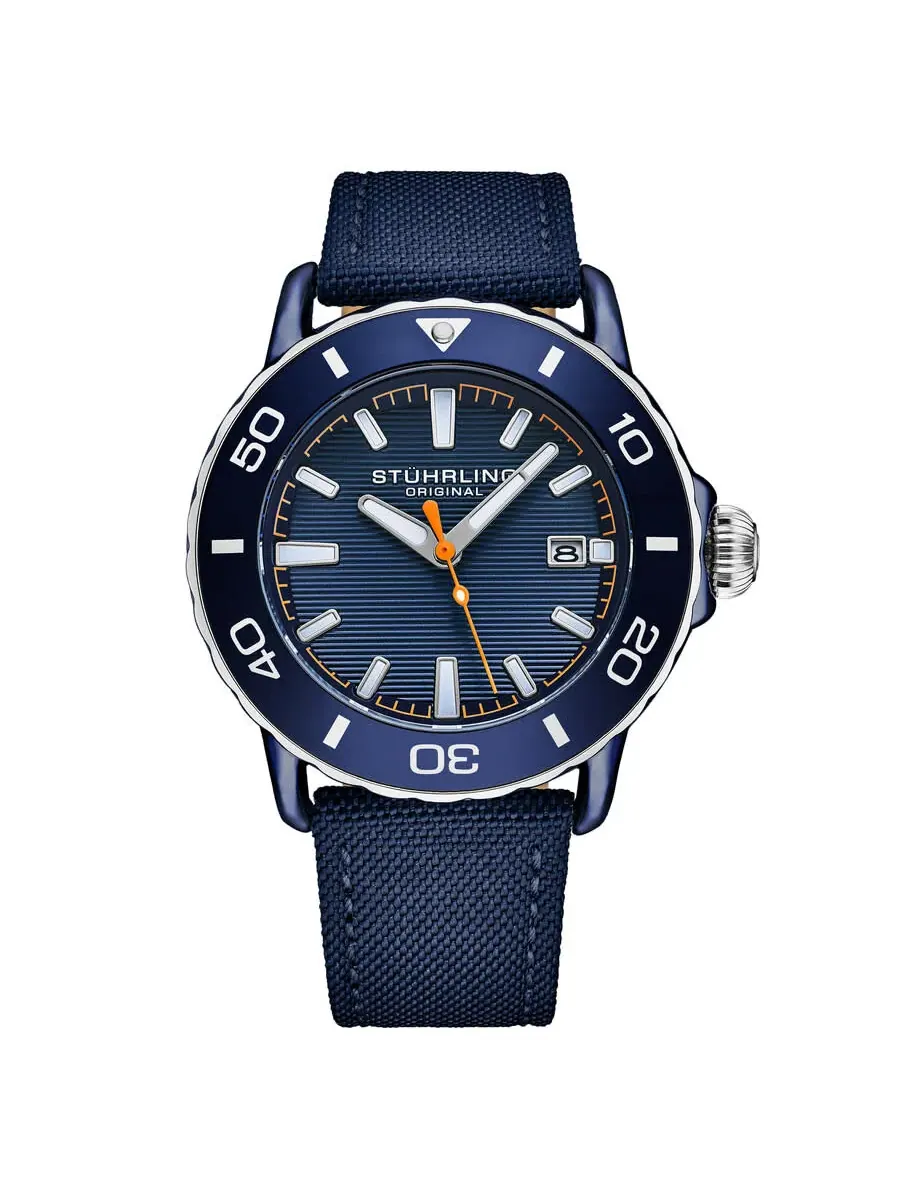 Мужские часы Stuhrling Original Aquadiver Quartz с синим циферблатом M18251
