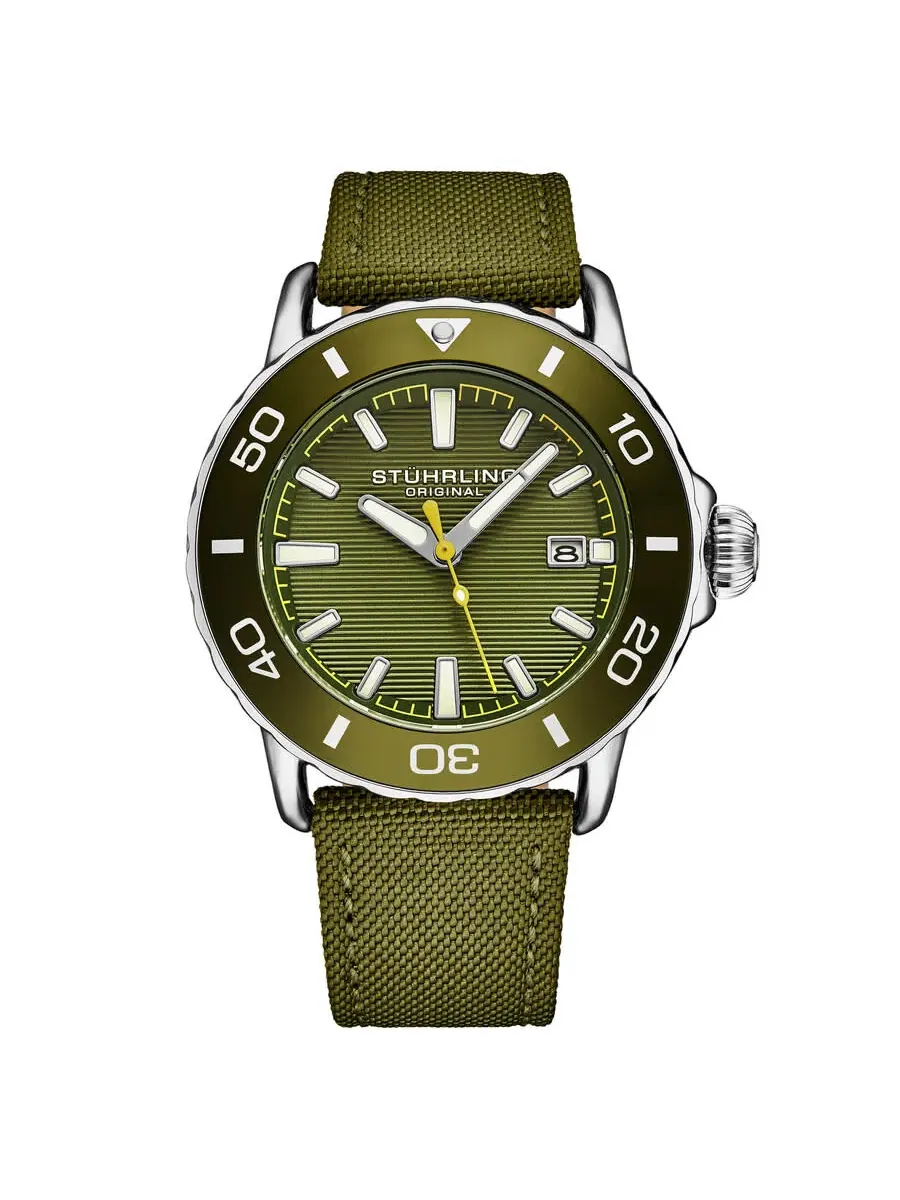 Мужские часы Stuhrling Original Aquadiver Quartz с зеленым циферблатом M18249