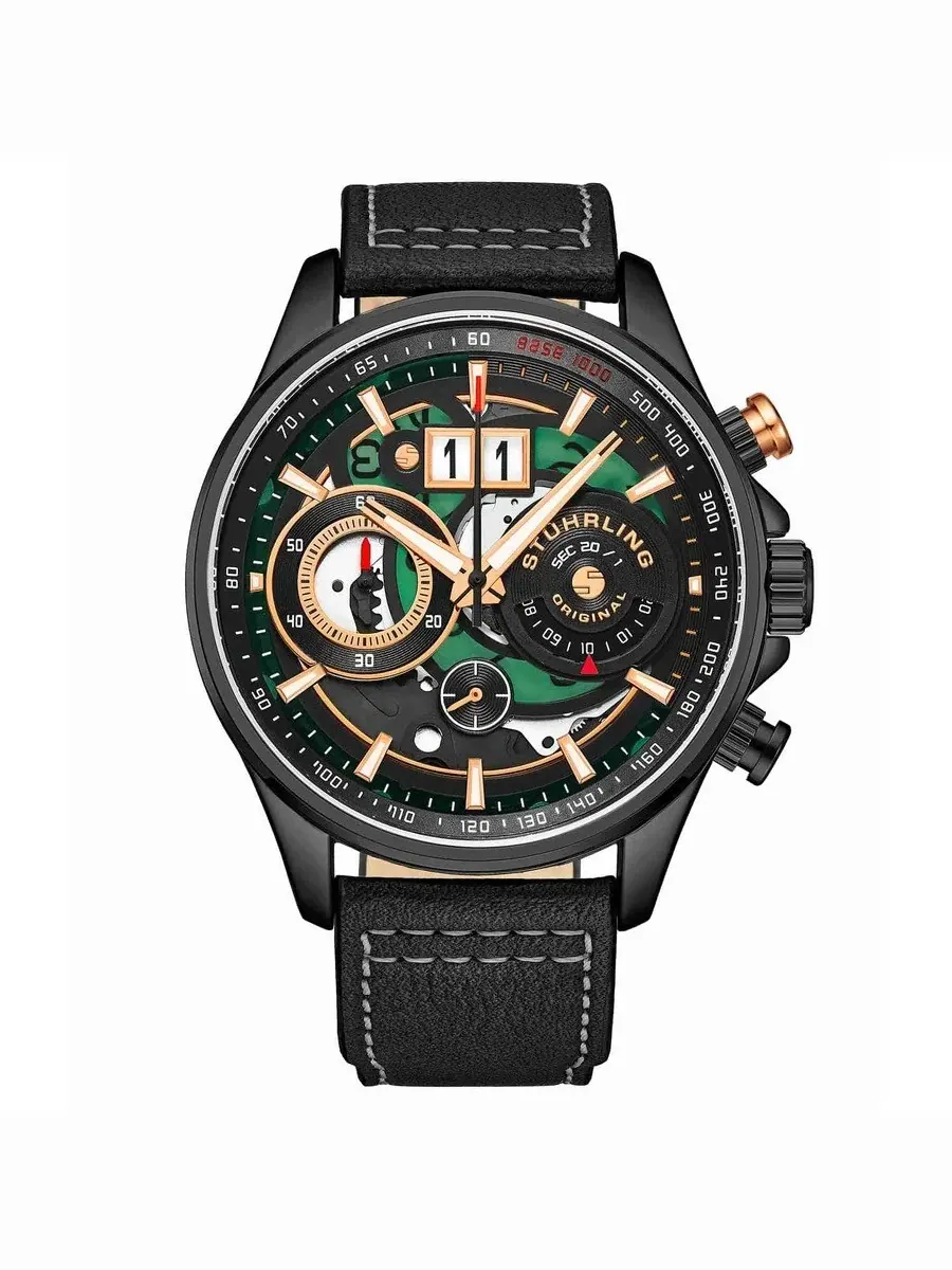Мужские часы Stuhrling Original Aviator с черным циферблатом M15543