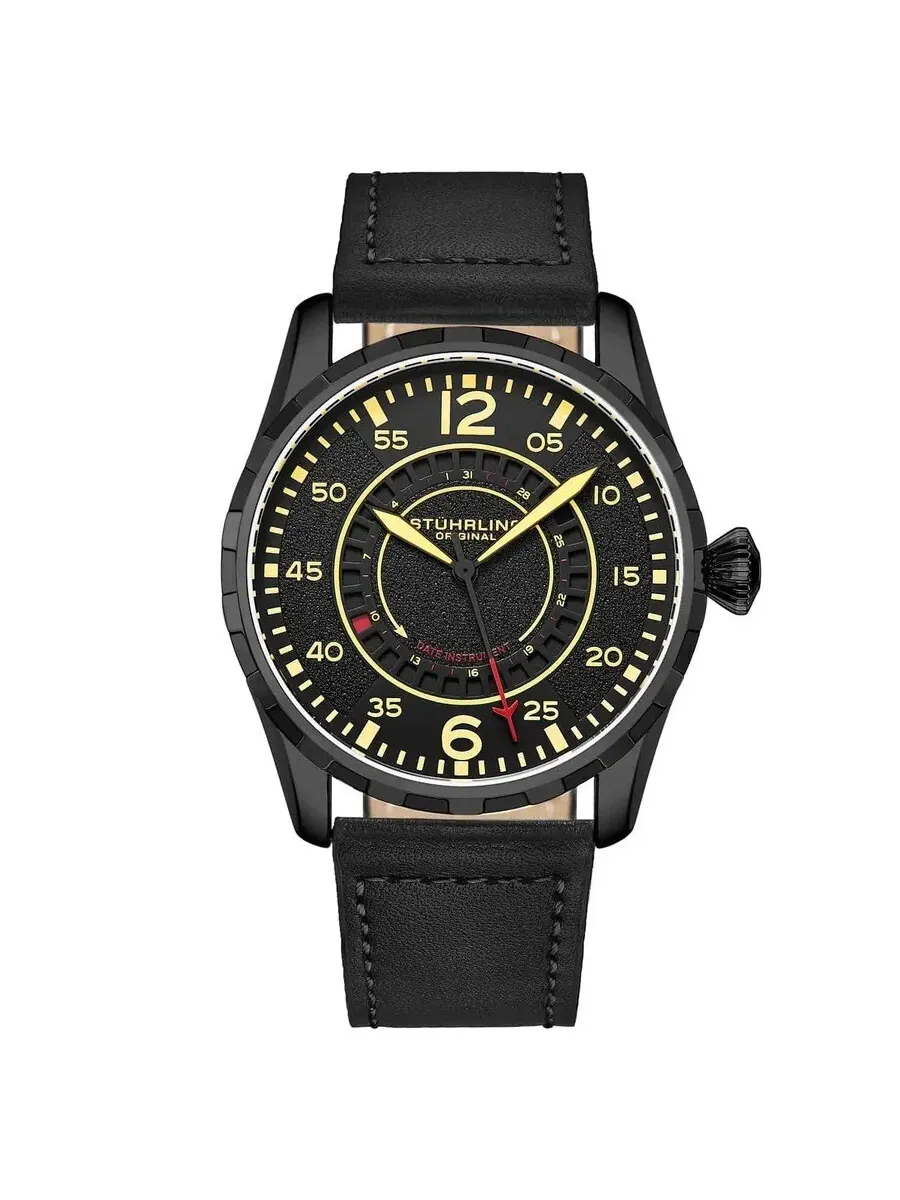Мужские часы Stuhrling Original Aviator с черным циферблатом M15933