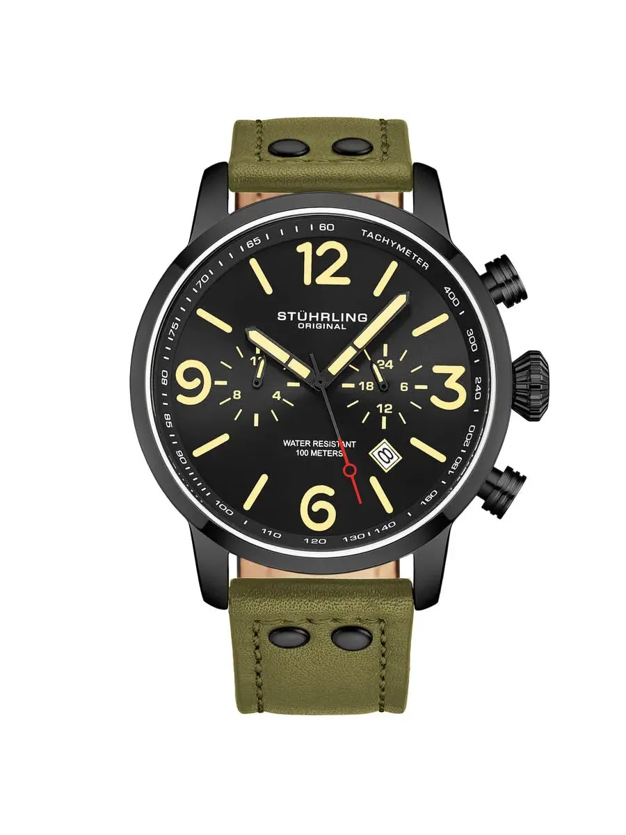 Мужские часы Stuhrling Original Aviator Chronograph Quartz с черным циферблатом M17965