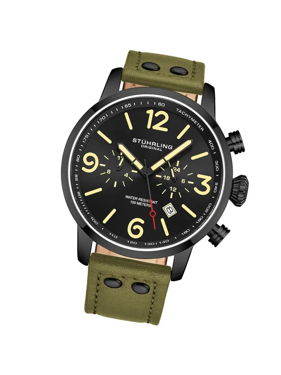 Мужские часы Stuhrling Original Aviator Chronograph Quartz с черным циферблатом M17965 — изображение 2 из 4, оттенок черный