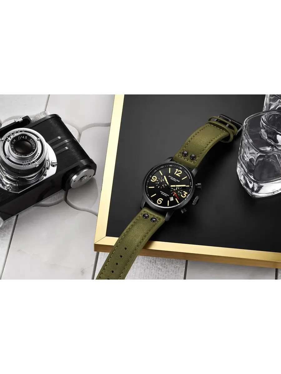 Мужские часы Stuhrling Original Aviator Chronograph Quartz с черным циферблатом M17965 — изображение 3 из 4, оттенок черный