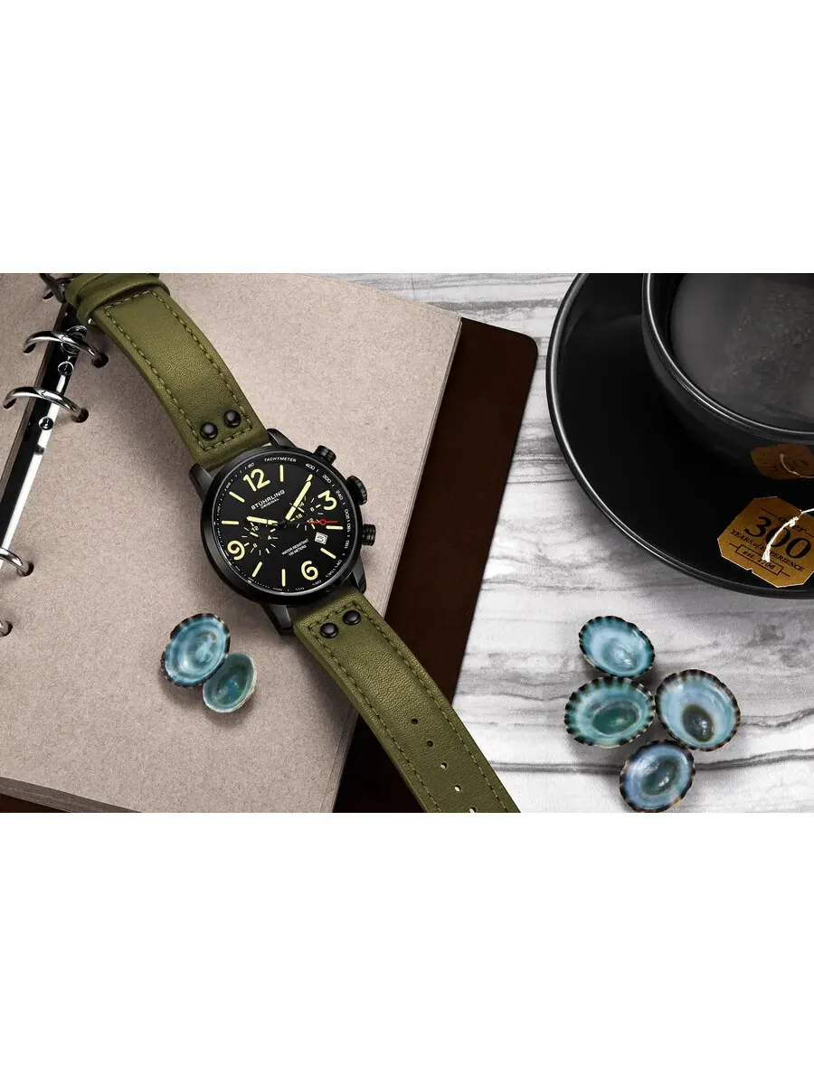 Мужские часы Stuhrling Original Aviator Chronograph Quartz с черным циферблатом M17965 — изображение 4 из 4, оттенок черный