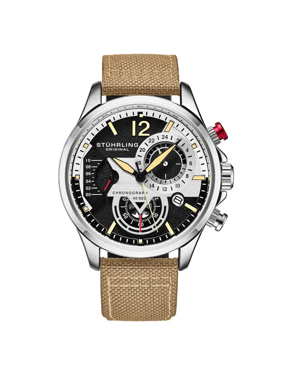 Мужские часы Stuhrling Original Aviator с кварцевым механизмом и черным циферблатом M17973