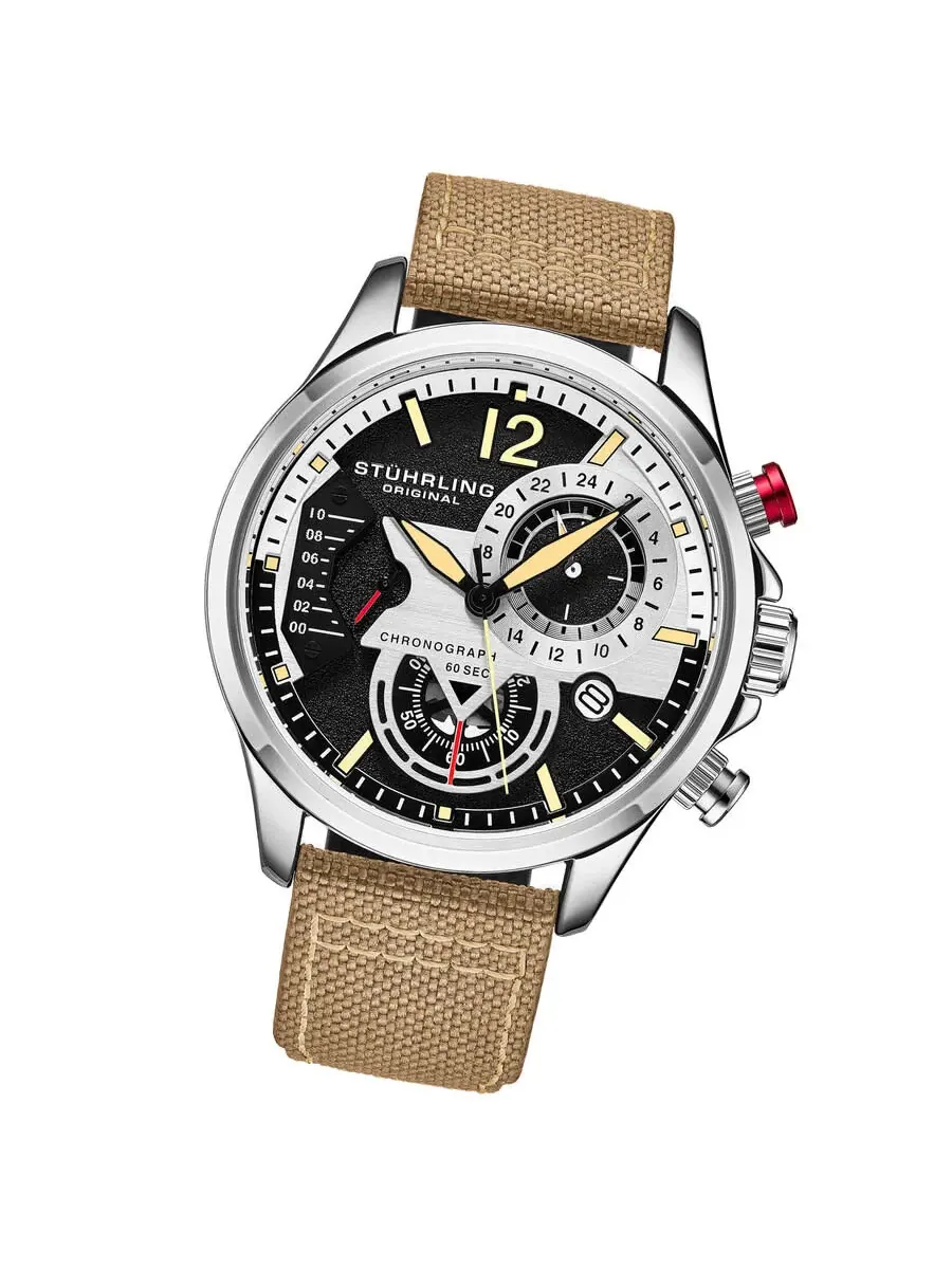 Мужские часы Stuhrling Original Aviator с кварцевым механизмом и черным циферблатом M17973 — изображение 2 из 3
