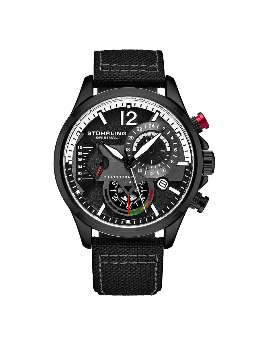 Мужские часы Stuhrling Original Aviator Chronograph Quartz с черным циферблатом M17975