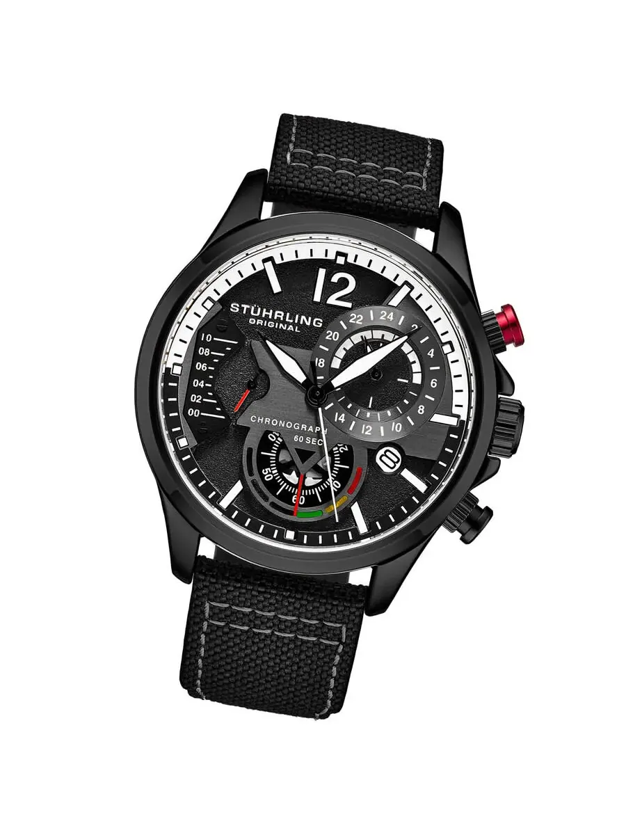 Мужские часы Stuhrling Original Aviator Chronograph Quartz с черным циферблатом M17975 — изображение 2 из 3, оттенок черный
