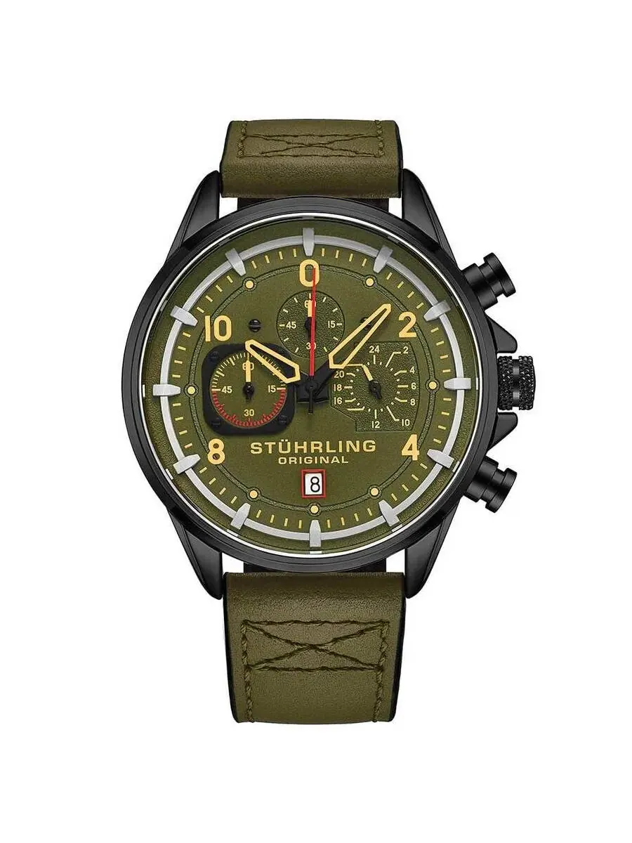 Мужские часы Stuhrling Original Aviator с зеленым циферблатом, модель M15555