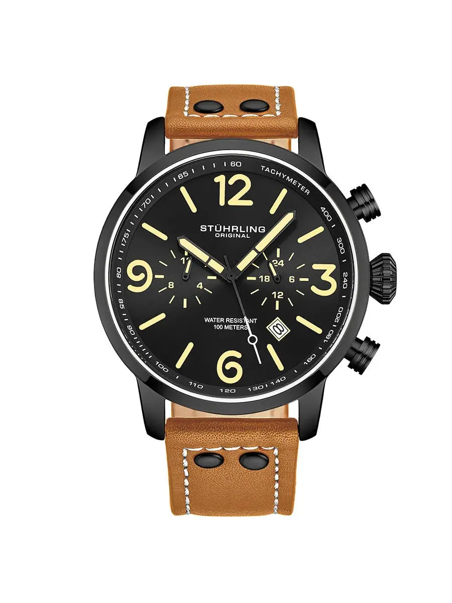 Мужские кварцевые часы Stuhrling Original Aviator с черным циферблатом, модель M13648