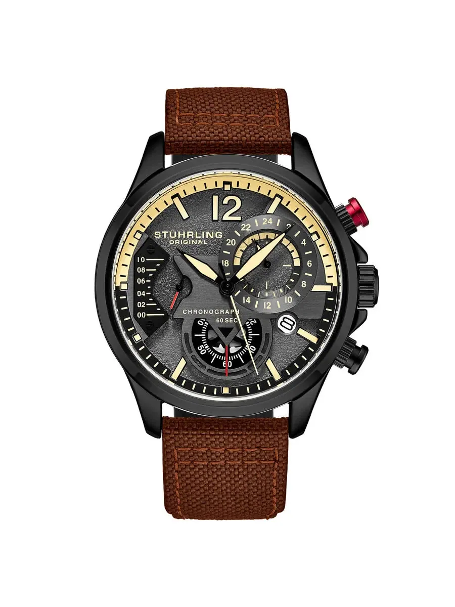 Мужские кварцевые часы Stuhrling Original Aviator Chronograph с серым циферблатом, модель M17974