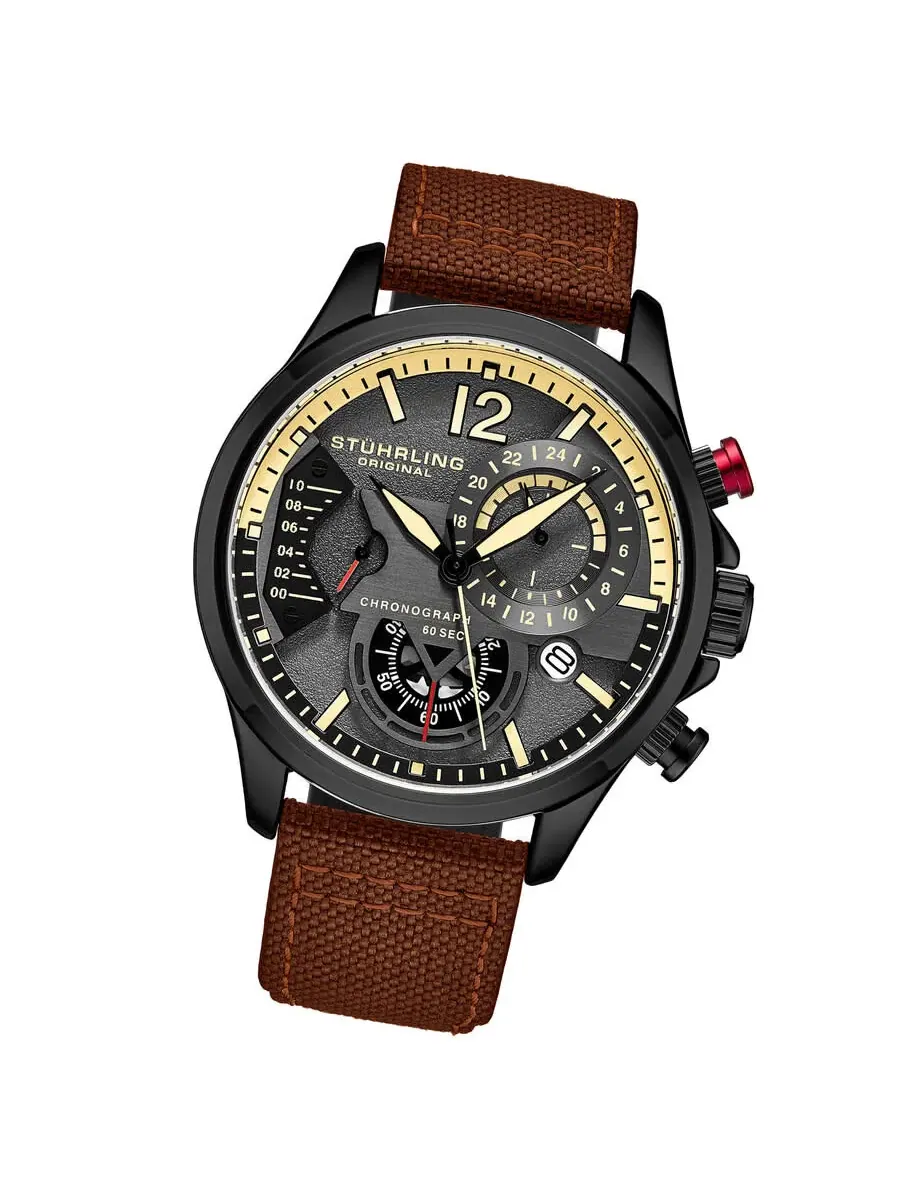 Мужские кварцевые часы Stuhrling Original Aviator Chronograph с серым циферблатом, модель M17974 — изображение 2 из 3