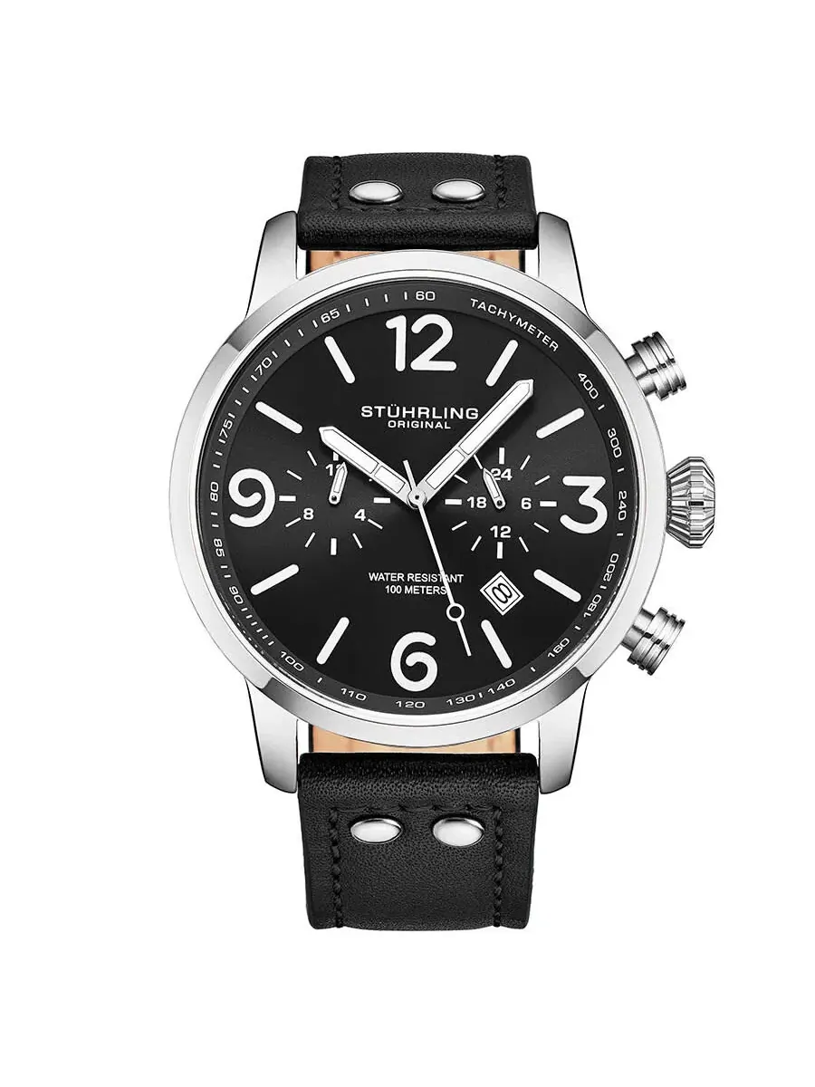 Мужские часы Stuhrling Original Aviator с кварцевым механизмом и черным циферблатом M13649